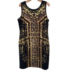 Thalia Sodi size XL dress Sleeveless Black Gold Print scuba knit Sheath Dress